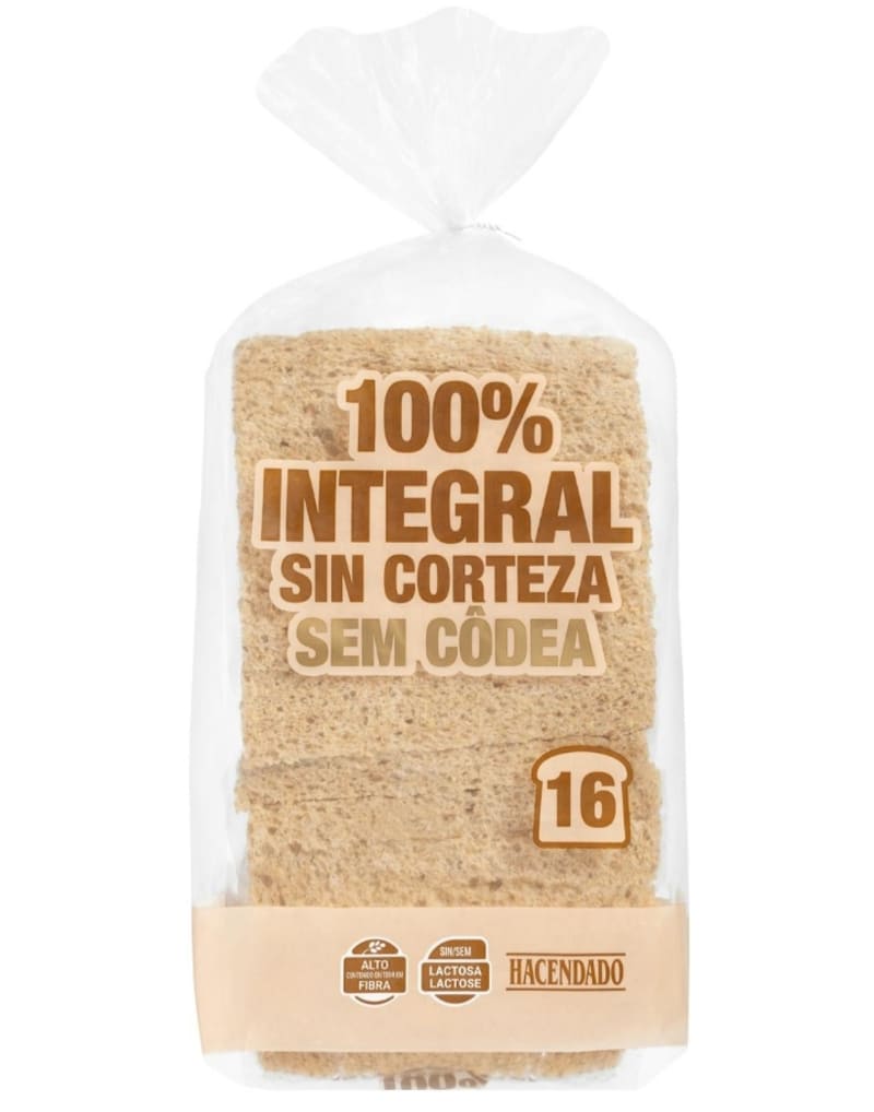 Pan de molde 100 integral sin corteza Hacendado