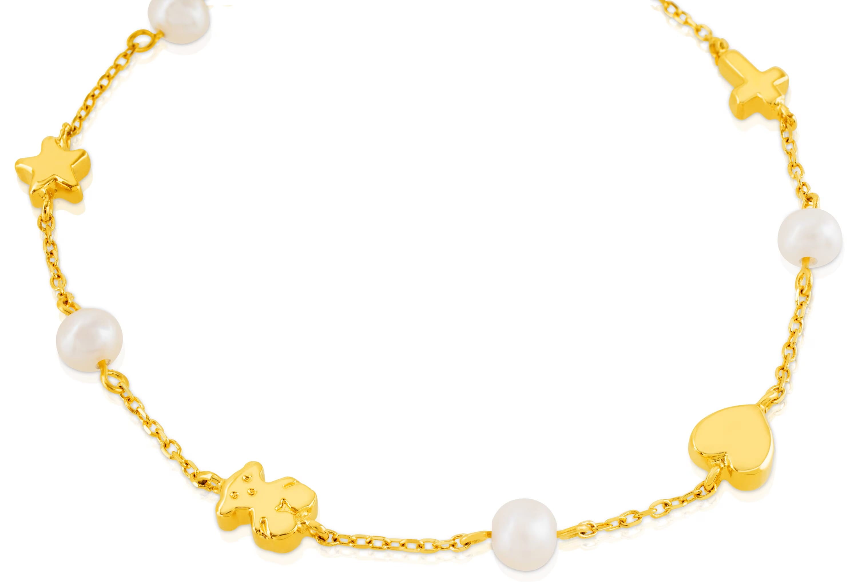 Pulsera de oro motivos cruz, estrella, corazón y oso Sweet Dolls XXS de Tous
