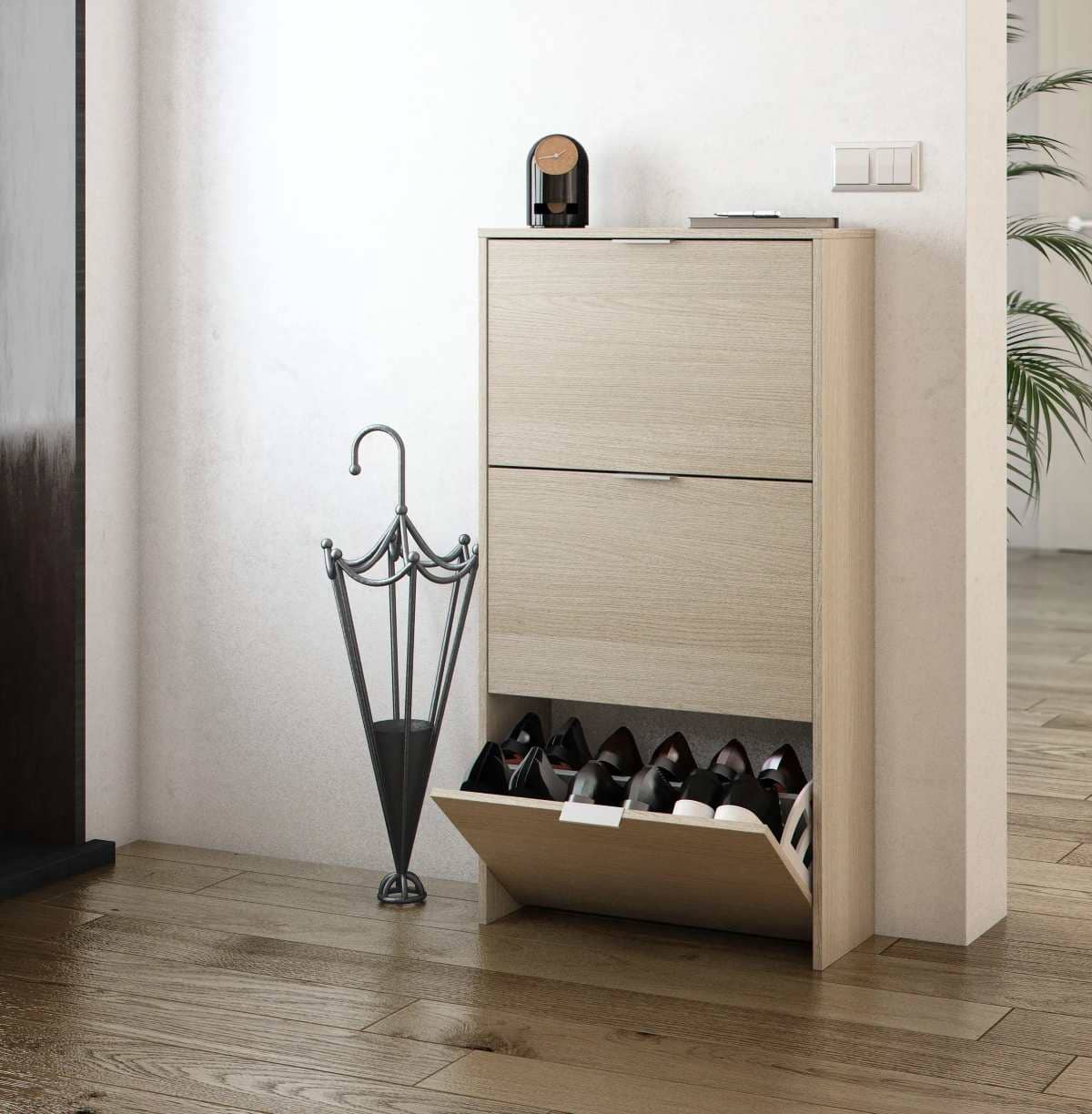 Zapatero Kristal con 1 compartimento para 16 pares en melamina color roble cambrian con espejo Leroy Merlin