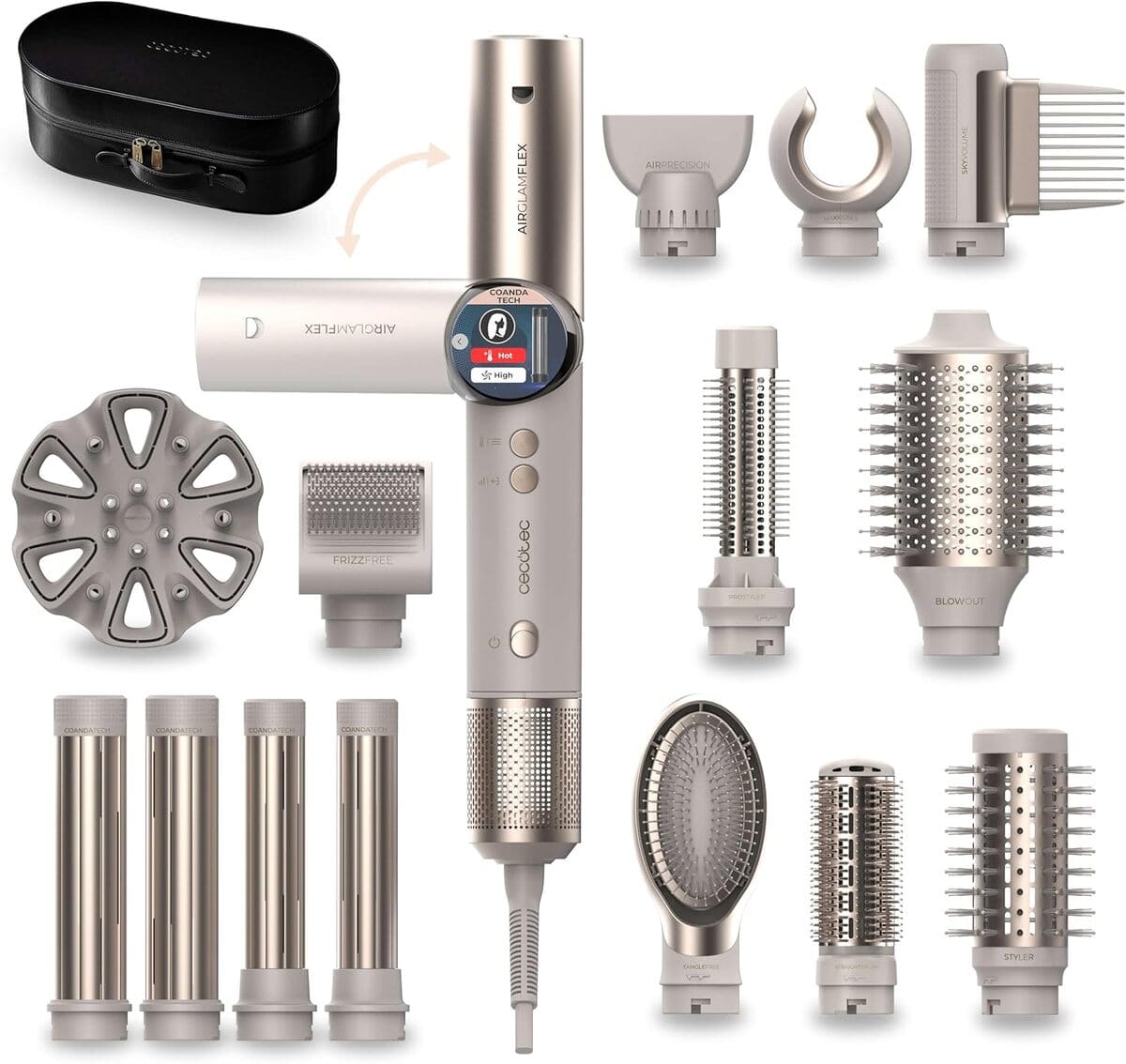 Moldeador de pelo 14 cabezales AirGlam 14in1 Flex Champagne, Cecotec