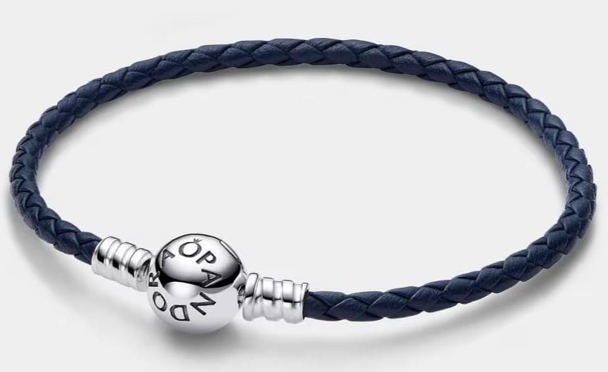 Pulsera de cuero trenzado con cierre redondo, Pandora Moments