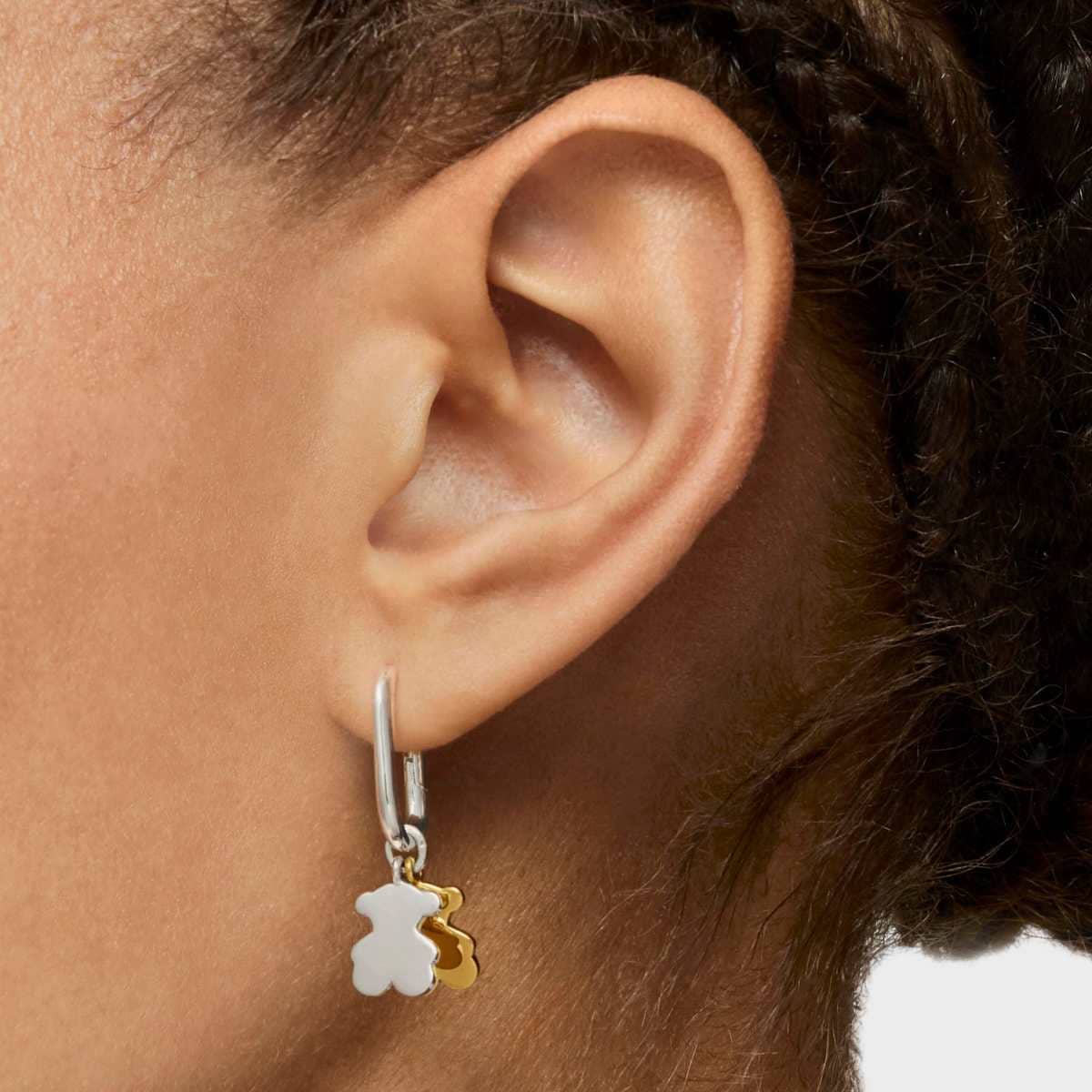 Pendientes de aro pequeños motivo oso bicolor Sweet Dolls