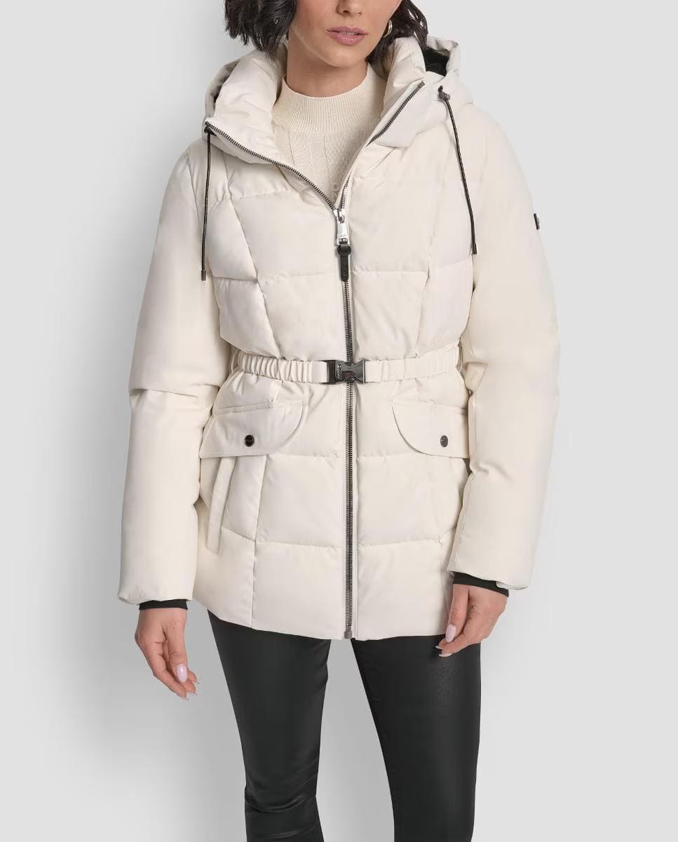 Plumífero corto con cremallera y cinturón, DKNY