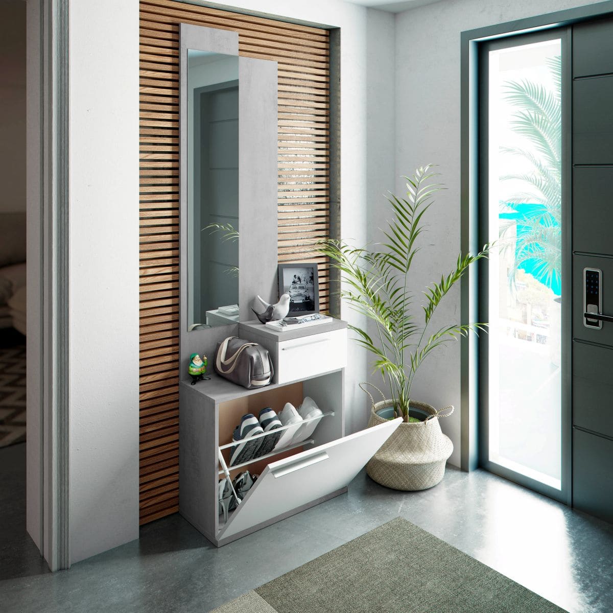 Mueble recibidor con zapatero y espejo Mobelcenter de Leroy Merlin