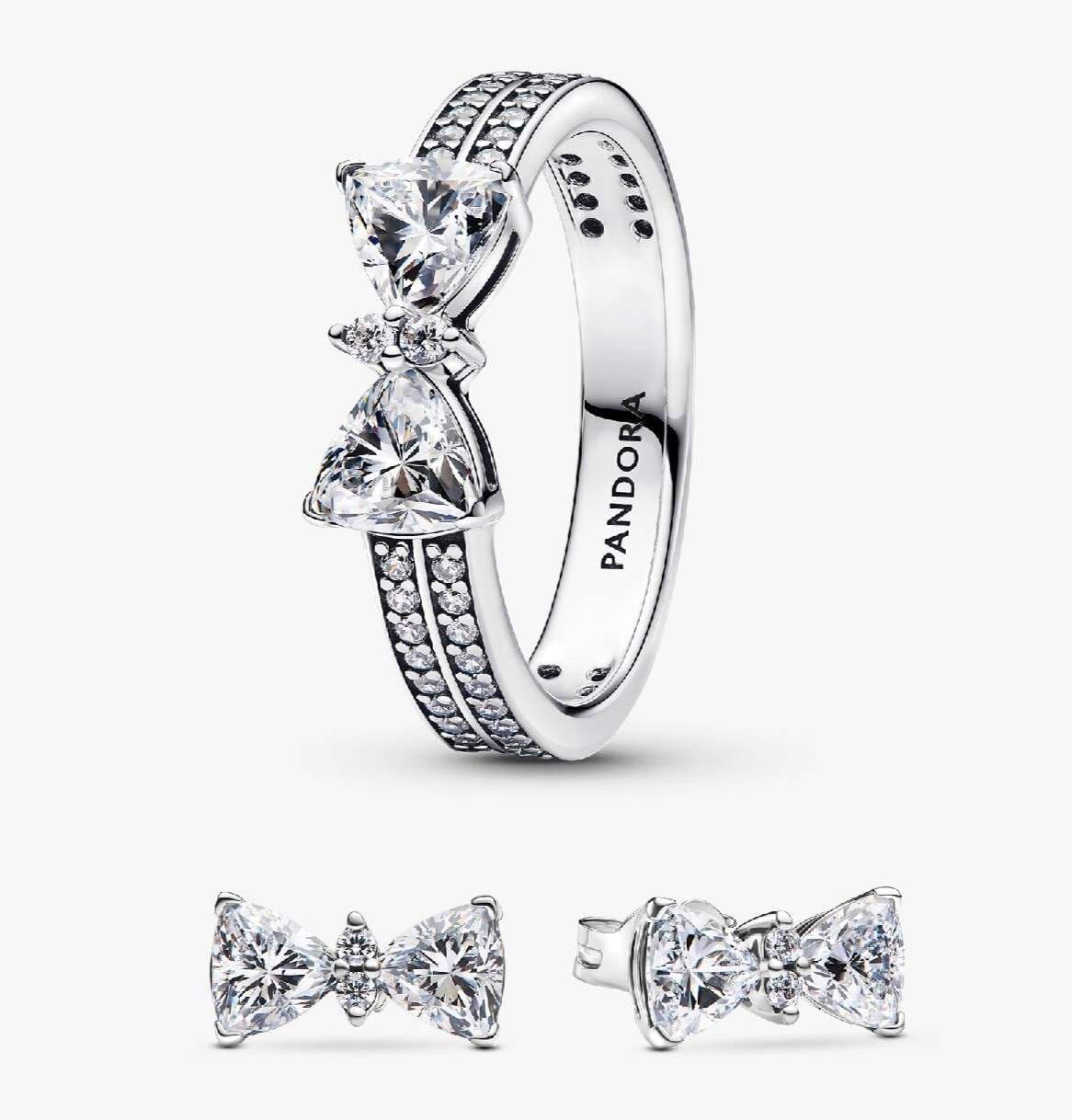 Conjunto de Regalo Pendientes y Anillo Lazo Brillante de Pandora