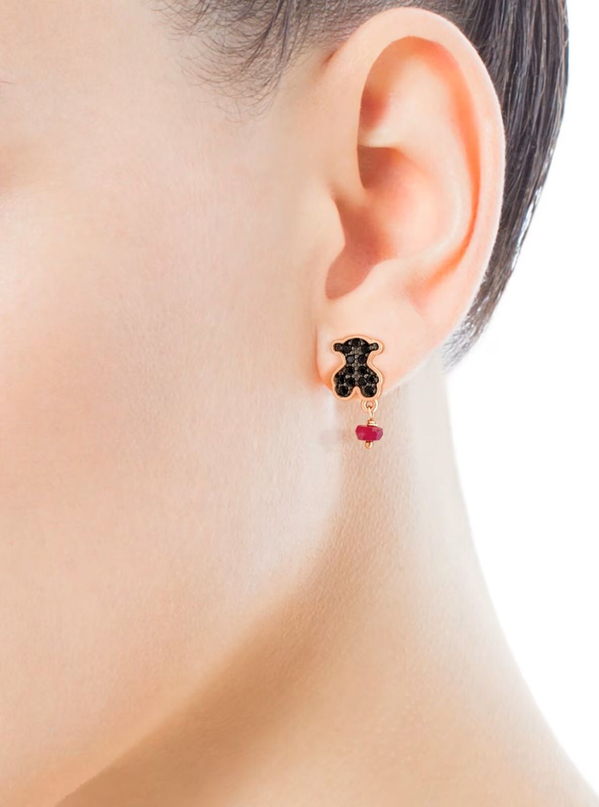 Pendientes con baño de oro rosa 18 kt sobre plata, espinelas y rubí tratado con motivo oso Motif de Tous