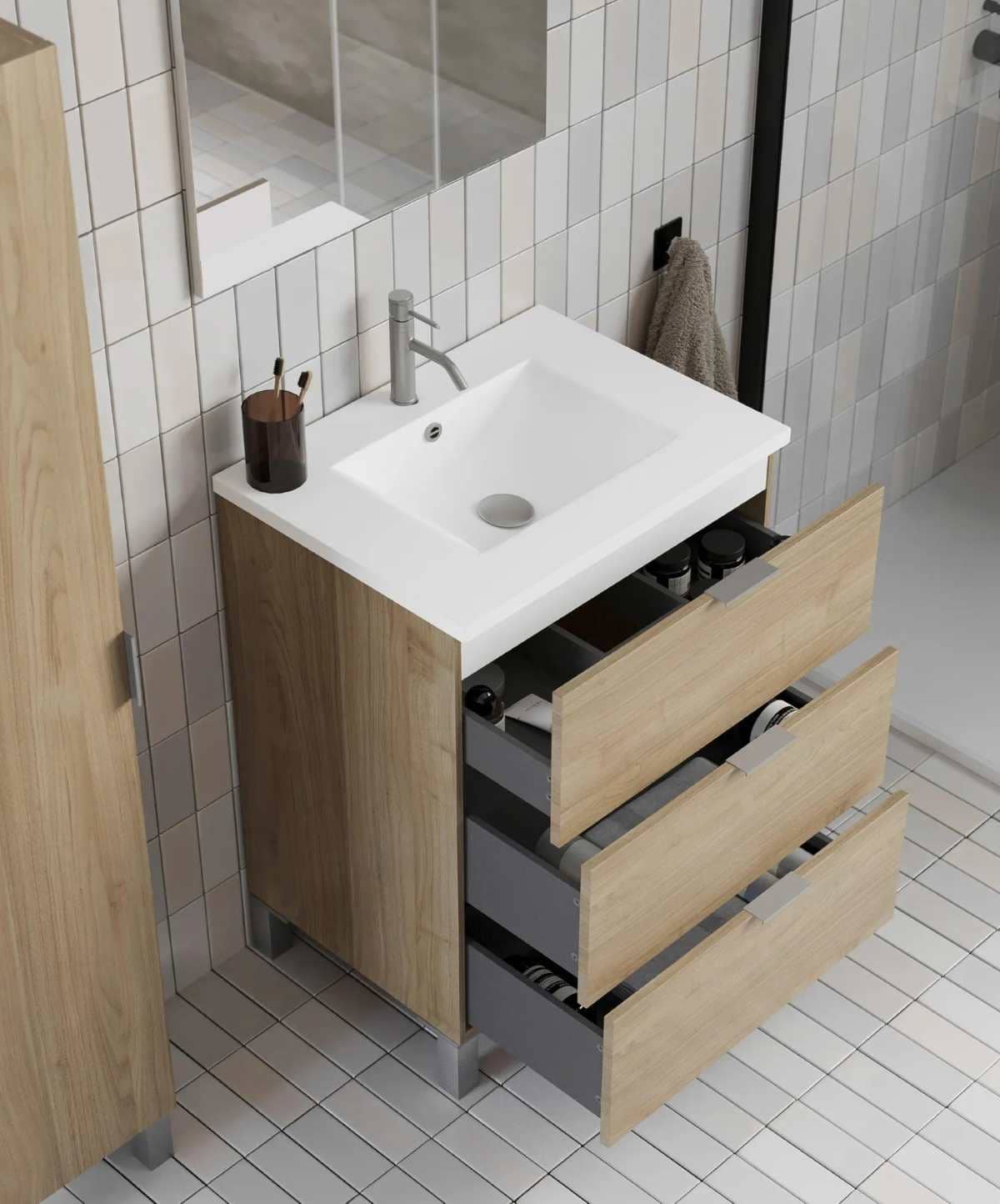Mueble de baño con lavabo Lain nogal de Leroy Merlin