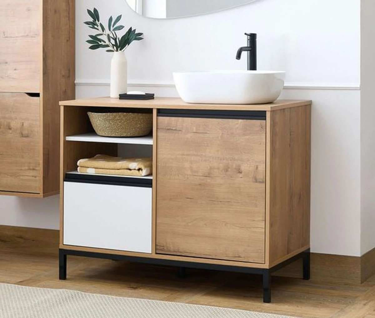 Mueble de Baño con Patas y Lavabo Támesis Roble y Blanco de Leroy Merlin