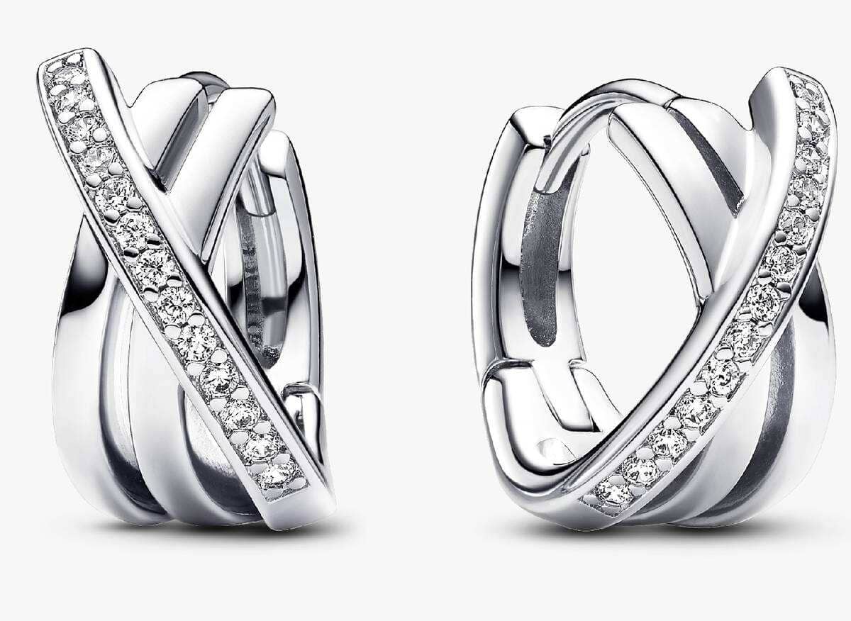 Pendientes de Aro Pavé Cruzado de Pandora