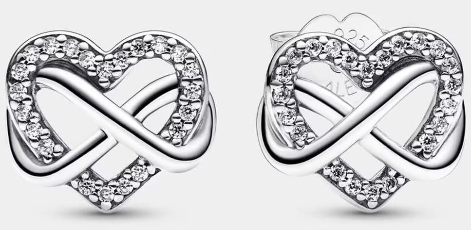 Pendientes de botón con forma de corazón e infinito brillante
