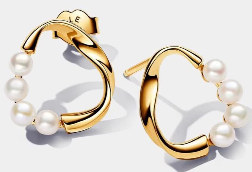 Pendientes de botón círculo con perlas cultivadas de agua dulce, PANDORA ESSENCE