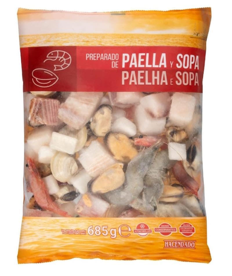 Preparado de paella y sopa Hacendado ultracongelado