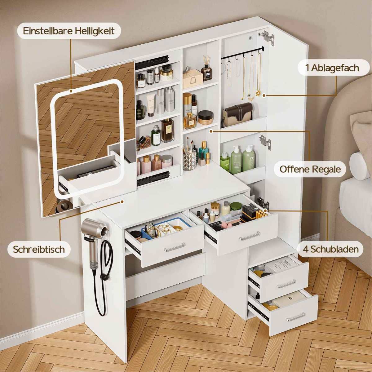 Tocador con espejo con cajón y estantes de Leroy Merlin