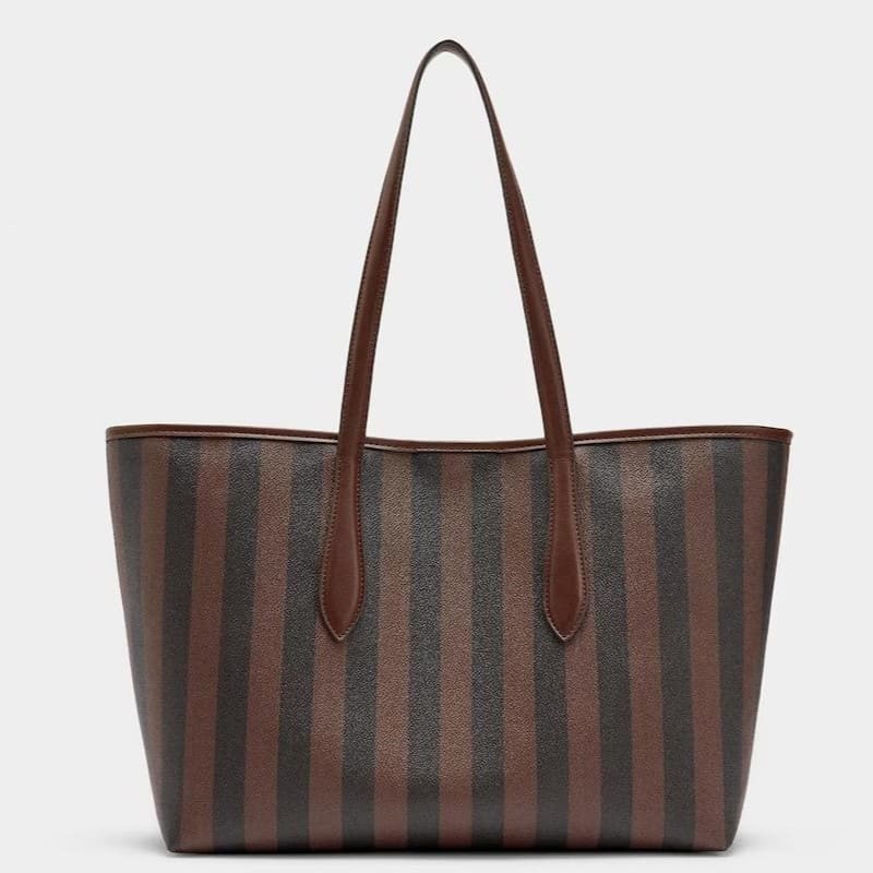 Shopper con cierre de cremallera y neceser extraíble con estampado de rayas