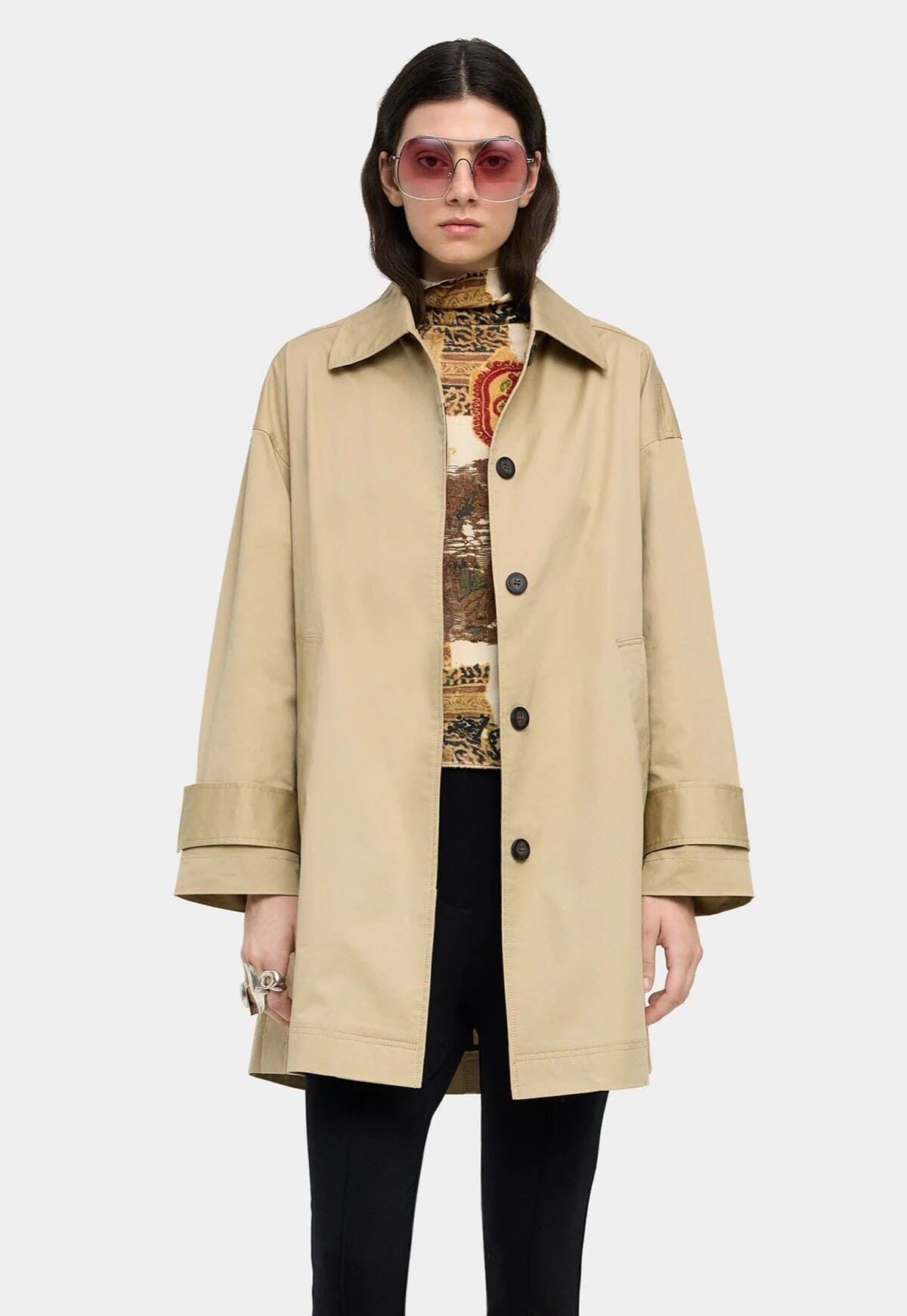 Trench midi de algodón con bolsillos