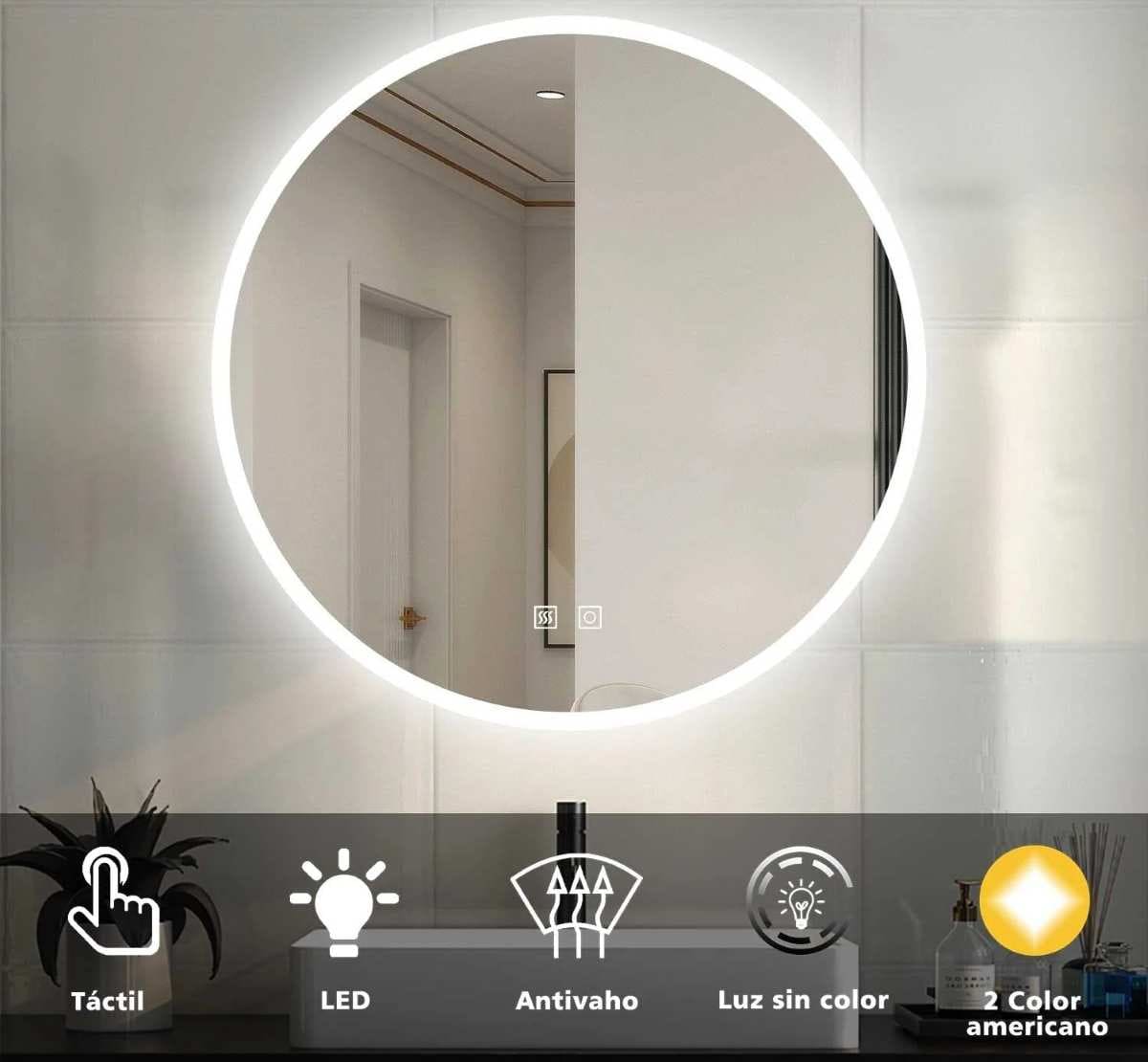 Espejo baño redondo con 3 color led con antivaho Leroy Merlin