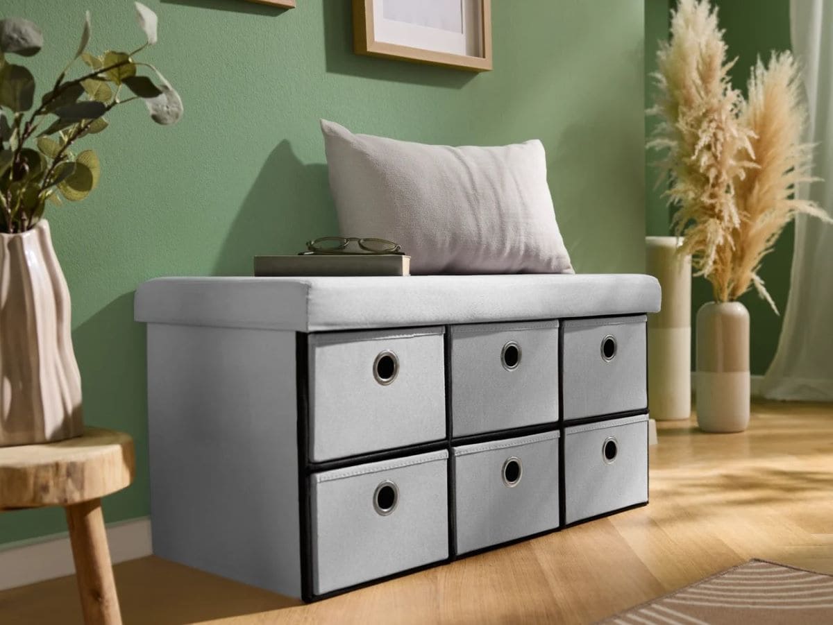 Banco de almacenaje plegable de lino, Livarno Home