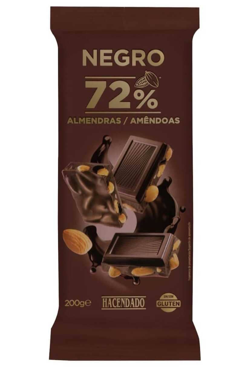Chocolate negro 72% de cacao con almendras enteras, Hacendado