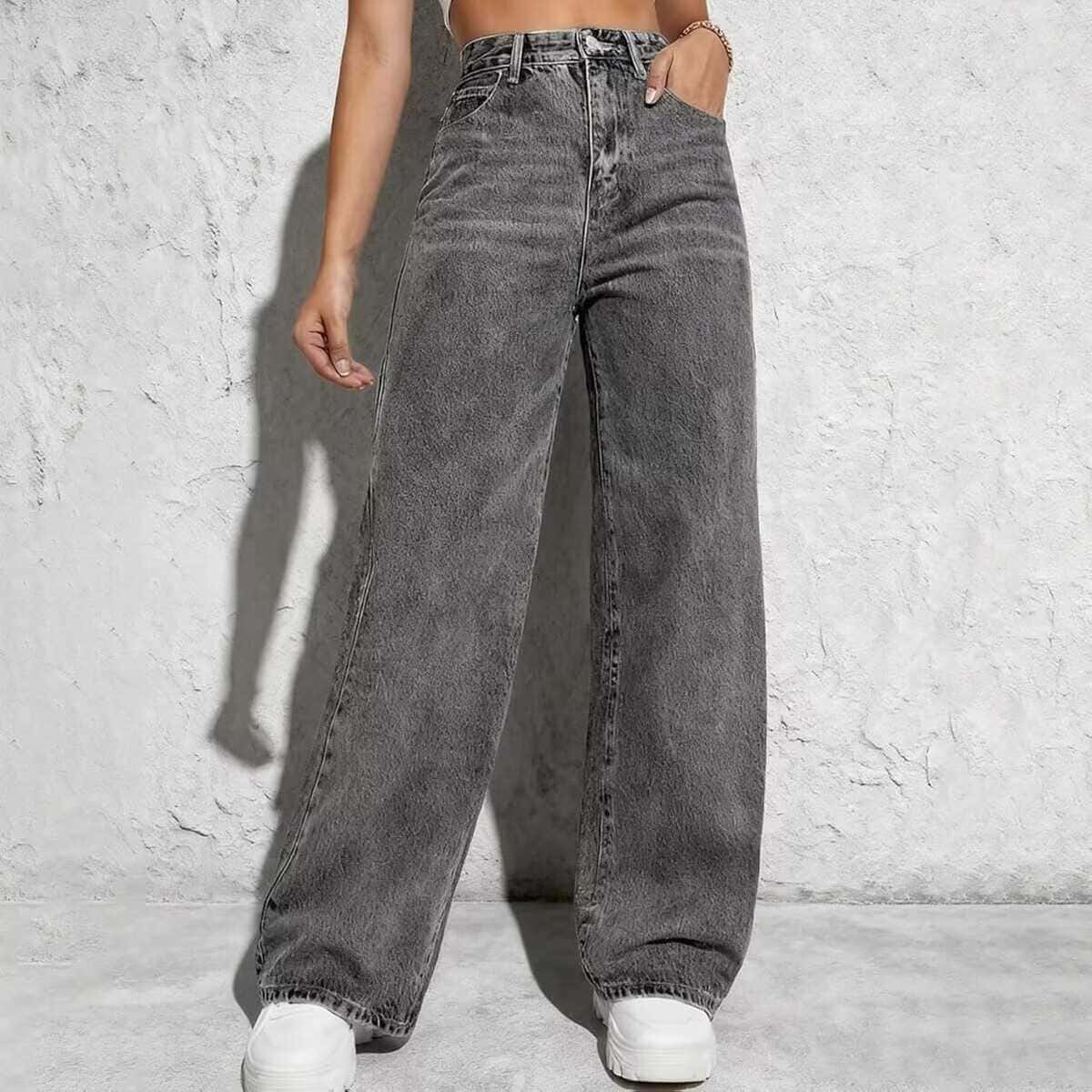 Jeans de cintura alta y pierna ancha