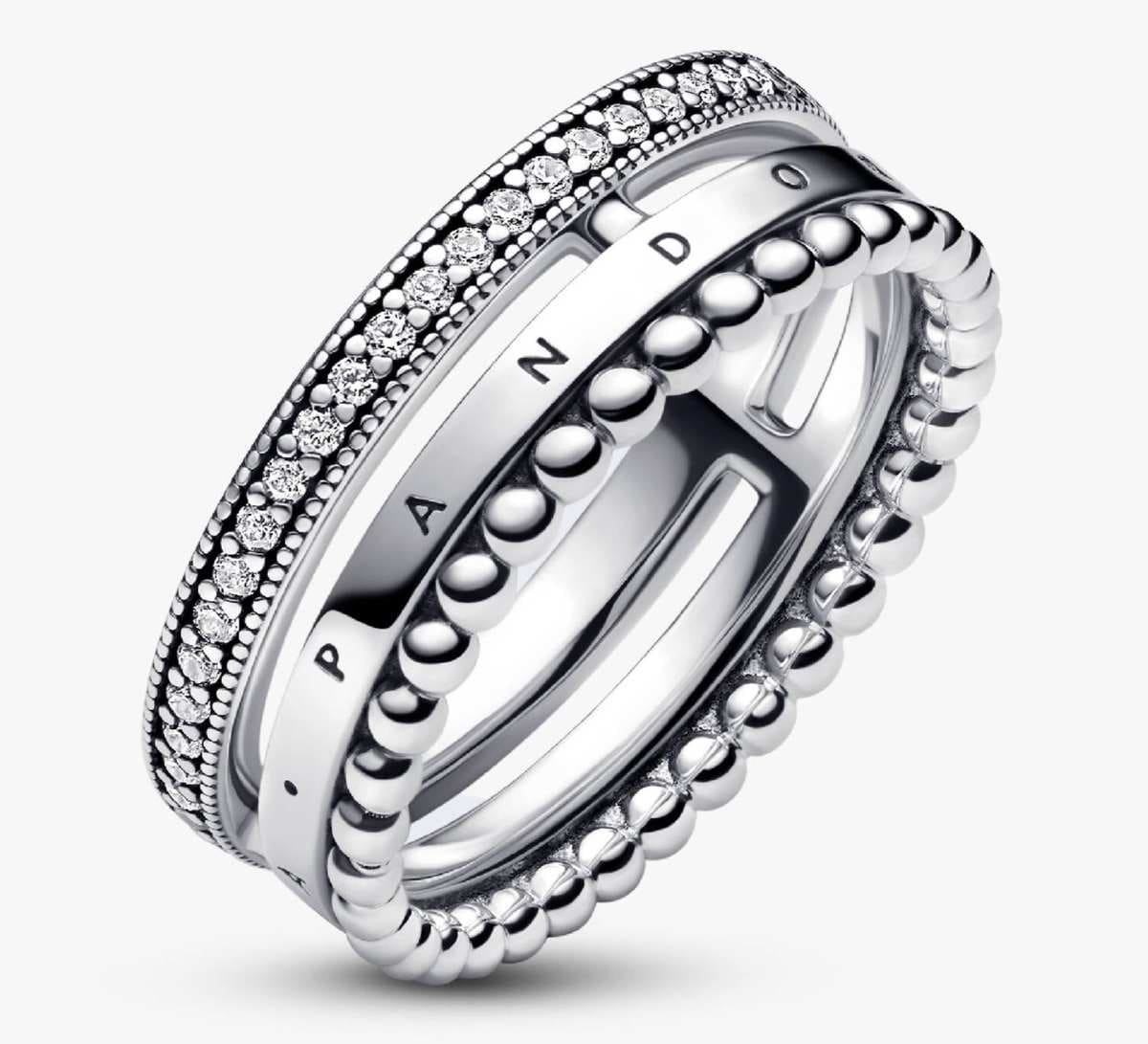 Anillo Pandora Signature Logo Pavé y Cuentas de Pandora