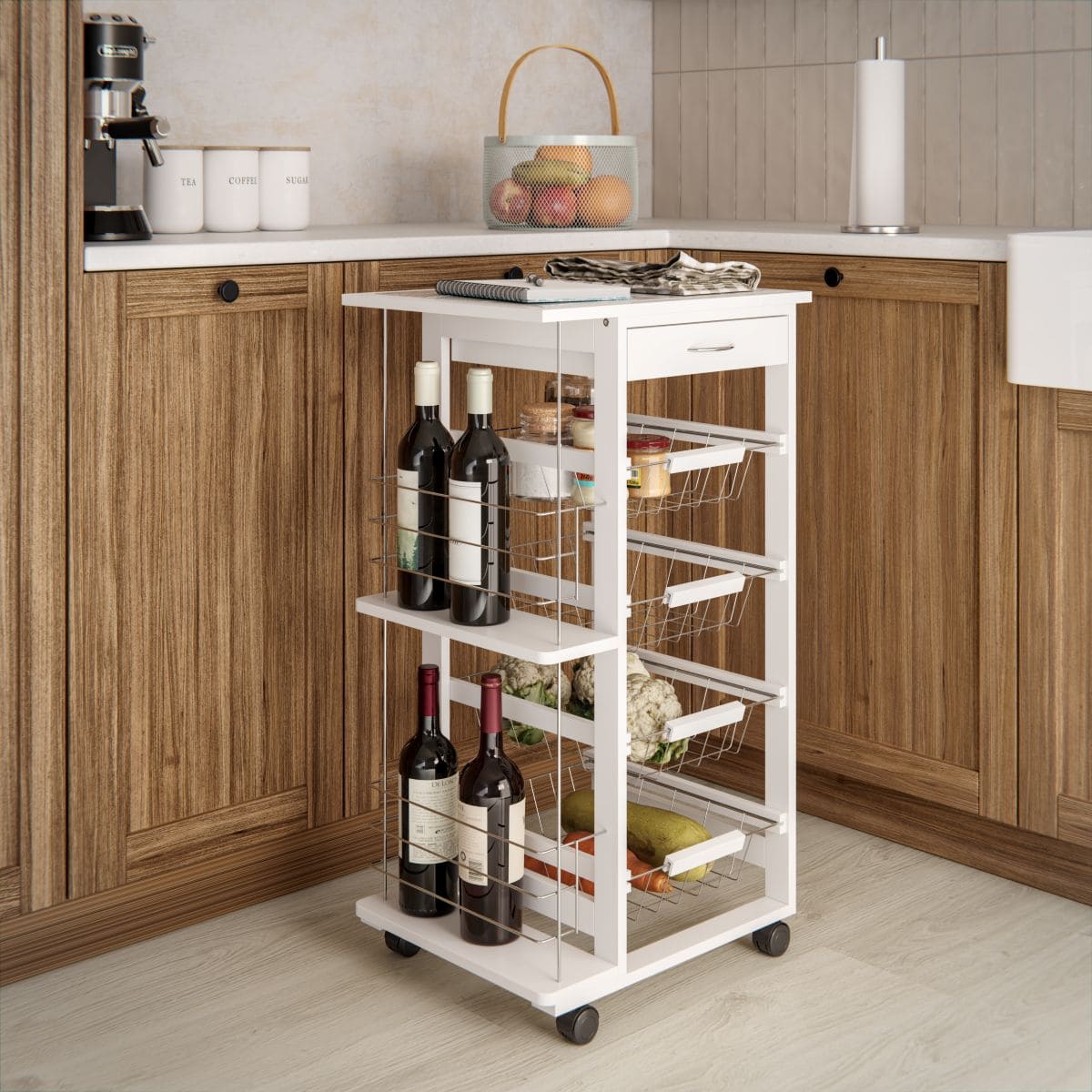 Carro de cocina blanco con 4 cestas y 1 cajón VERSA de Leroy Merlin