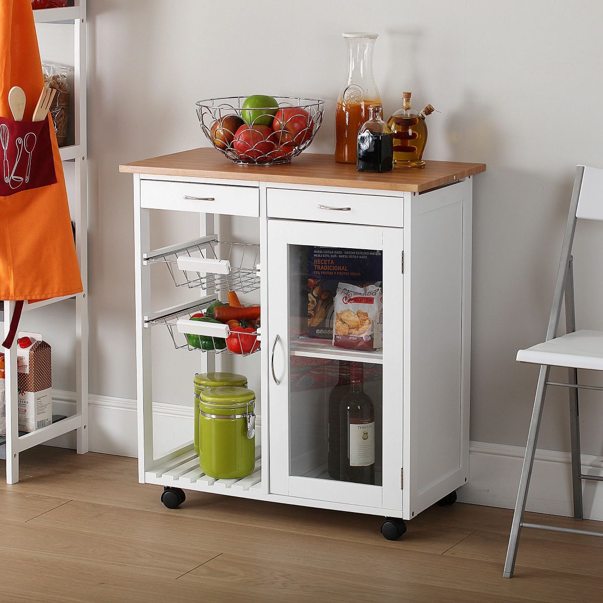 Carro de cocina blanco con 2 cajones, 2 cestas y un armario VERSA de Leroy Merlin