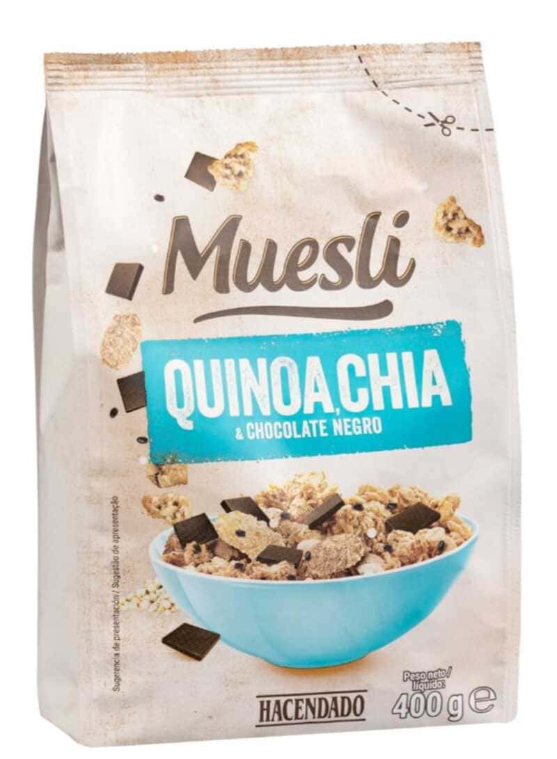 Muesli Hacendado con quinoa, chía y chocolate negro