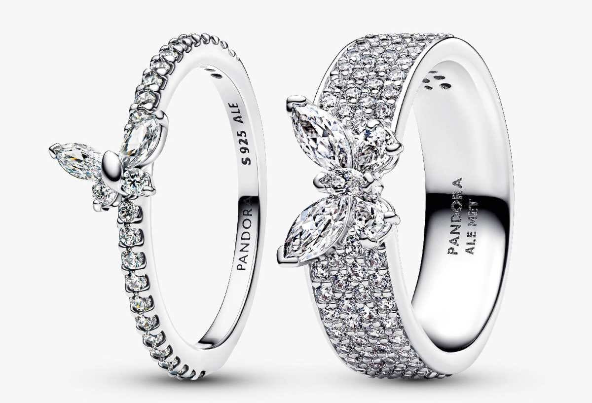 Conjunto de Anillos Mariposa Brillante de Pandora