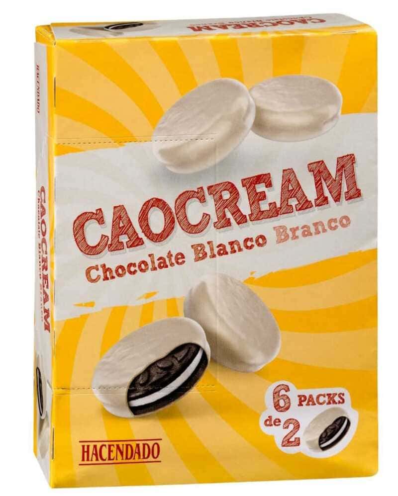 Galletas de cacao Caocream bañadas de chocolate blanco Hacendado
