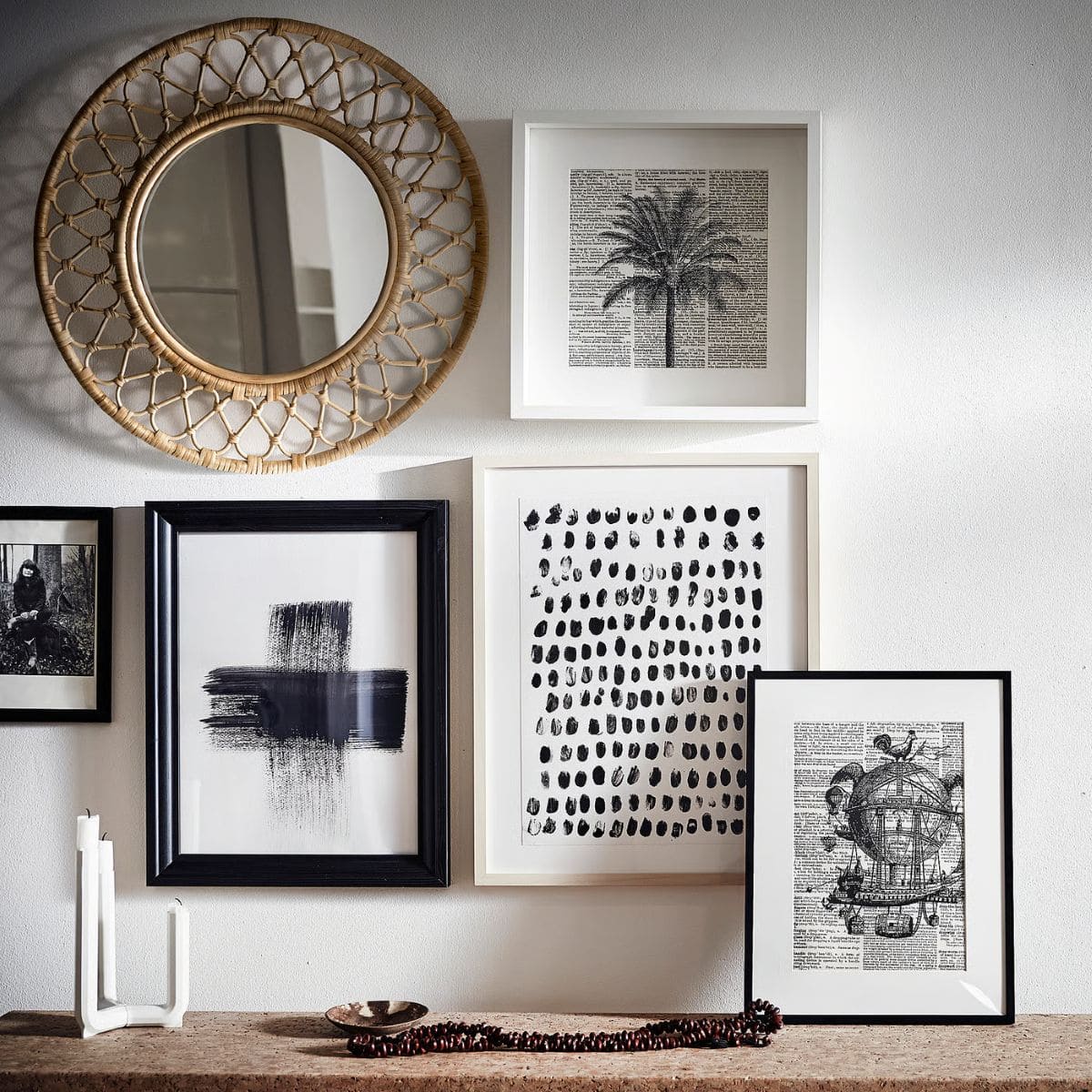 Espejo circular de ratán de la serie GRINSBOL de Ikea