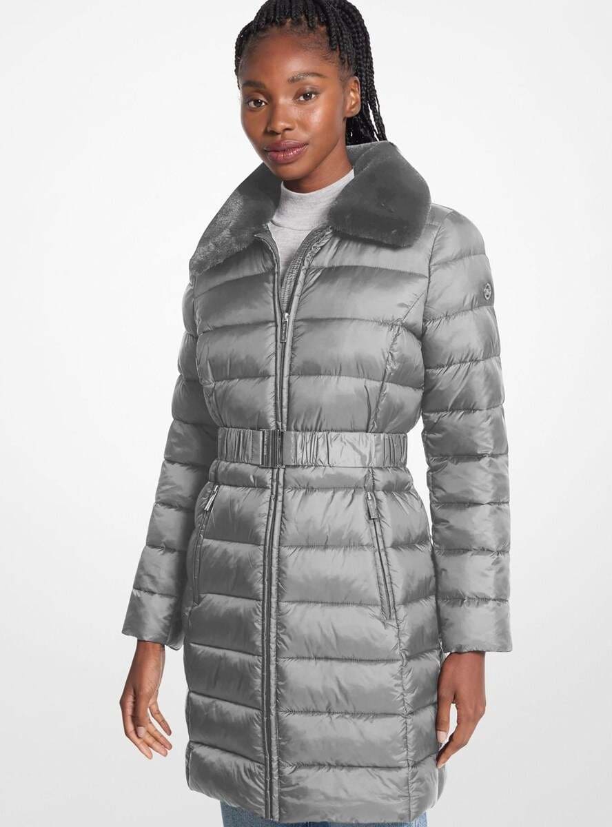 Michael Michael Kors Plumífero de mujer largo con cinturón y cuello de pelo en El Corte Inglés