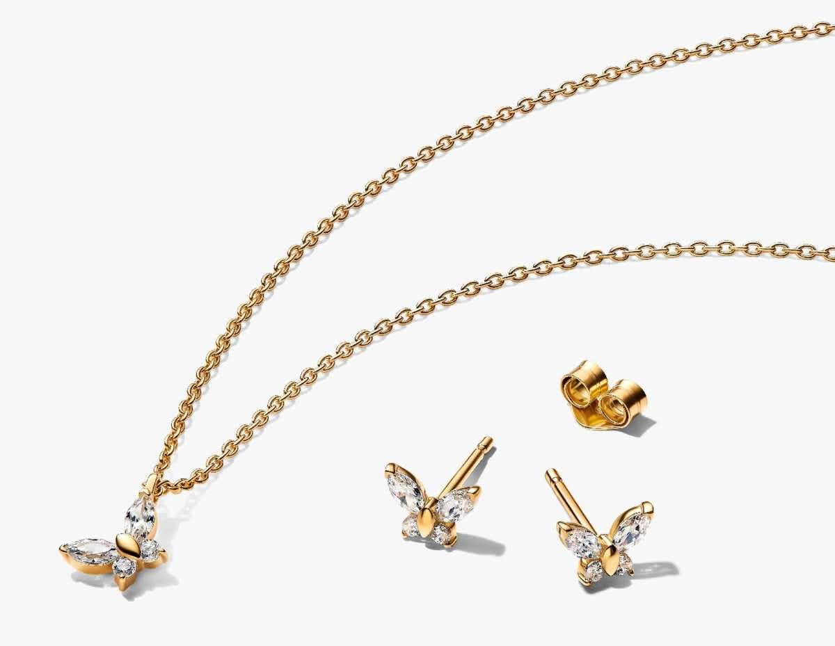 Conjunto de Regalo Collar y Pendientes Mariposa Dorado de Pandora