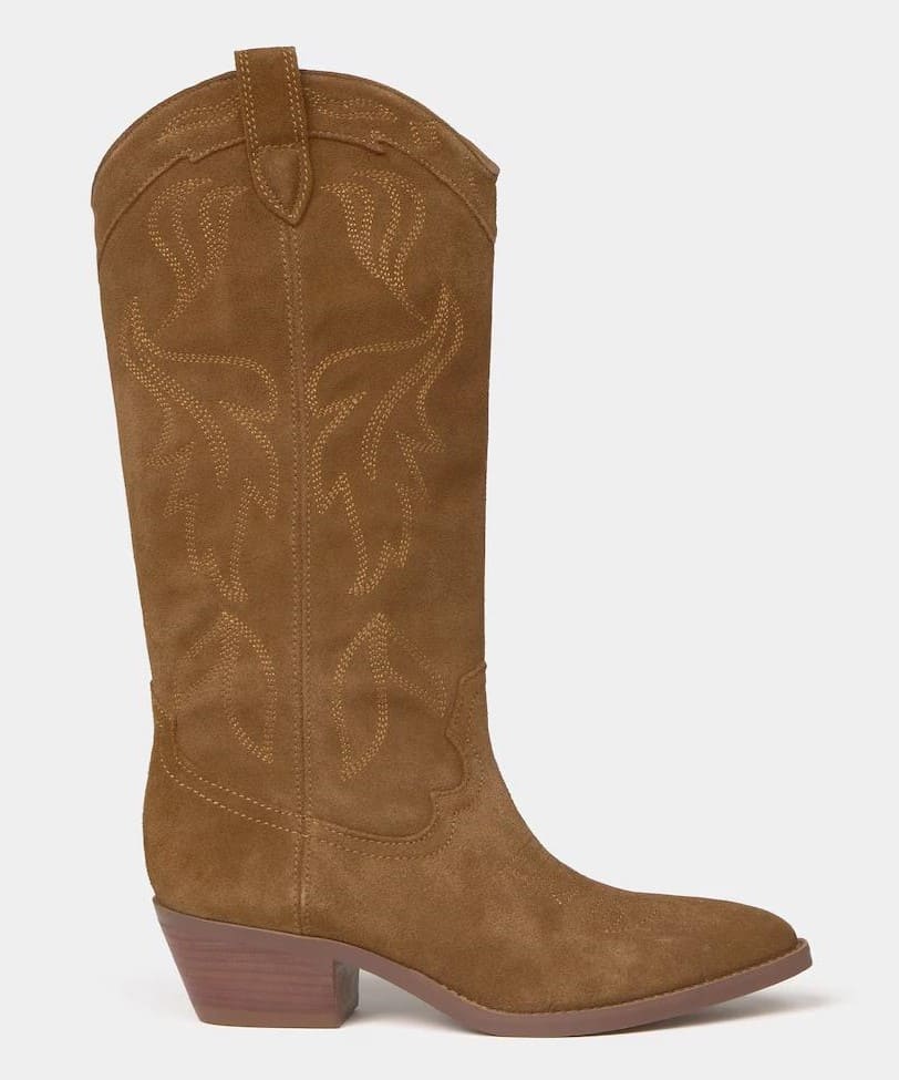 Botas de mujer de piel estilo cowboy altas, Brownie
