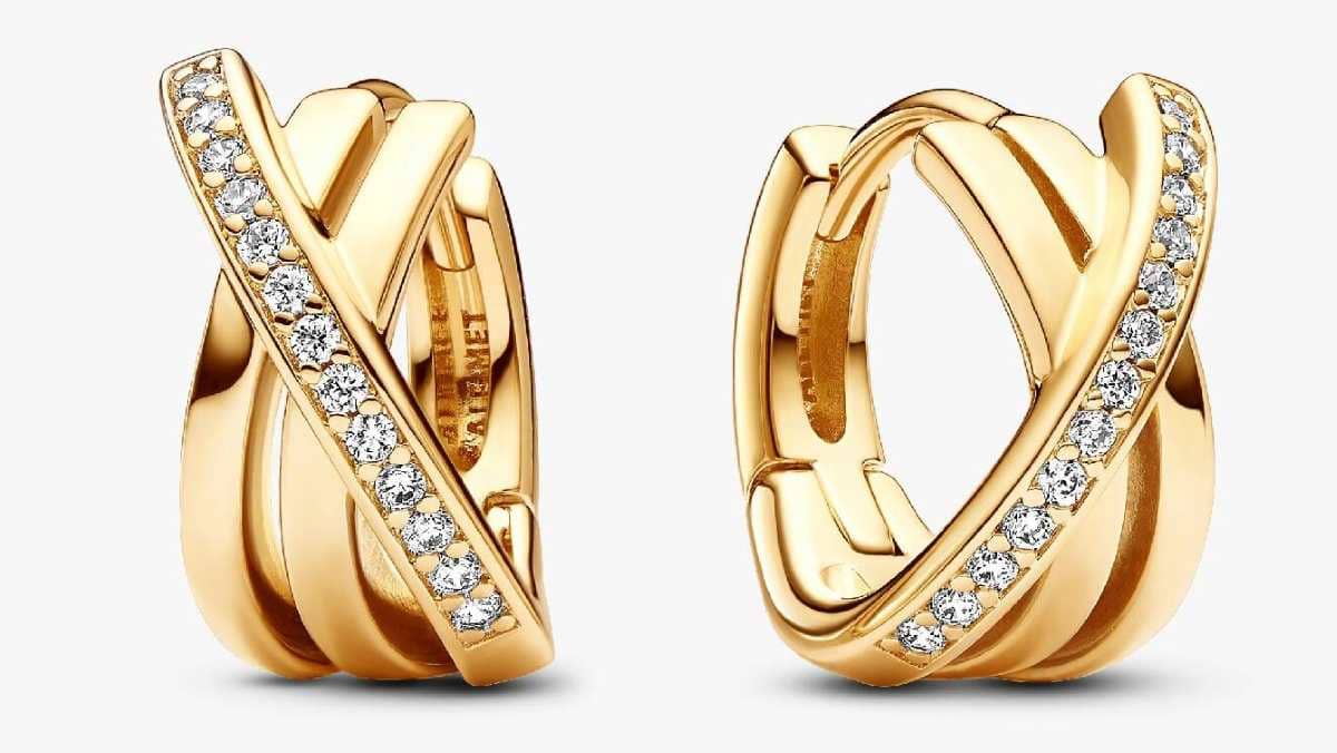 Pendientes de Aro Pavé Cruzado