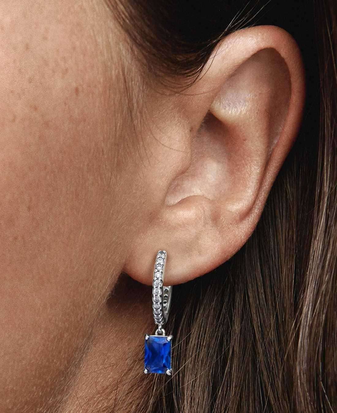 Pendientes de Aro Rectangulo Azul Brillante