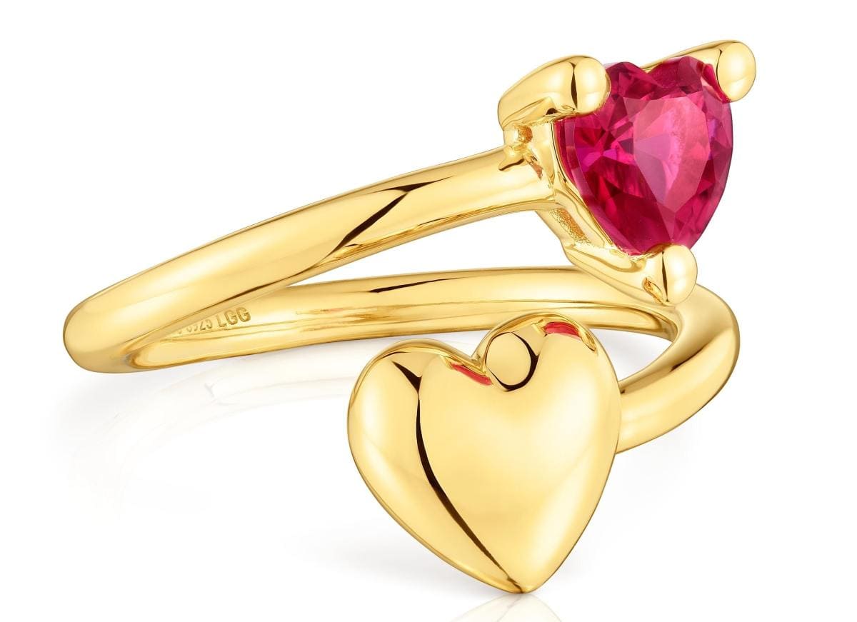 Anillo abierto con baño de oro 18 kt sobre plata y rubí creado en laboratorio Garden Of Love LGG 1