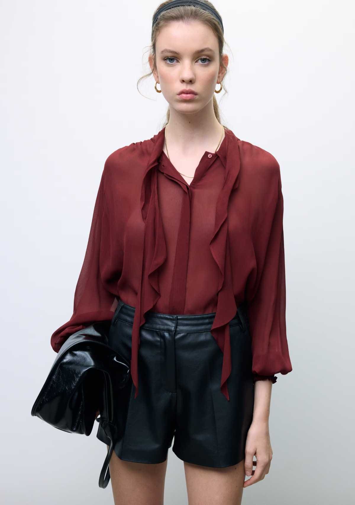 Tintoretto Blusa de mujer de manga larga con lazada y volante en El Corte Inglés