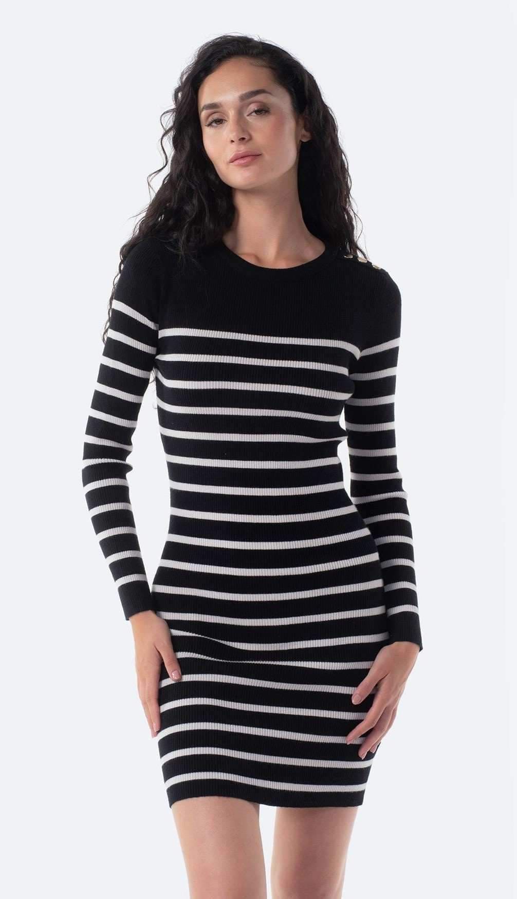 Vestido largo a rayas de punto con botones de Mujer TEX de Carrefour