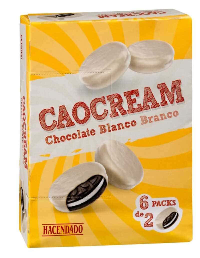 Galletas de cacao Caocream bañadas de chocolate blanco y rellenas de crema