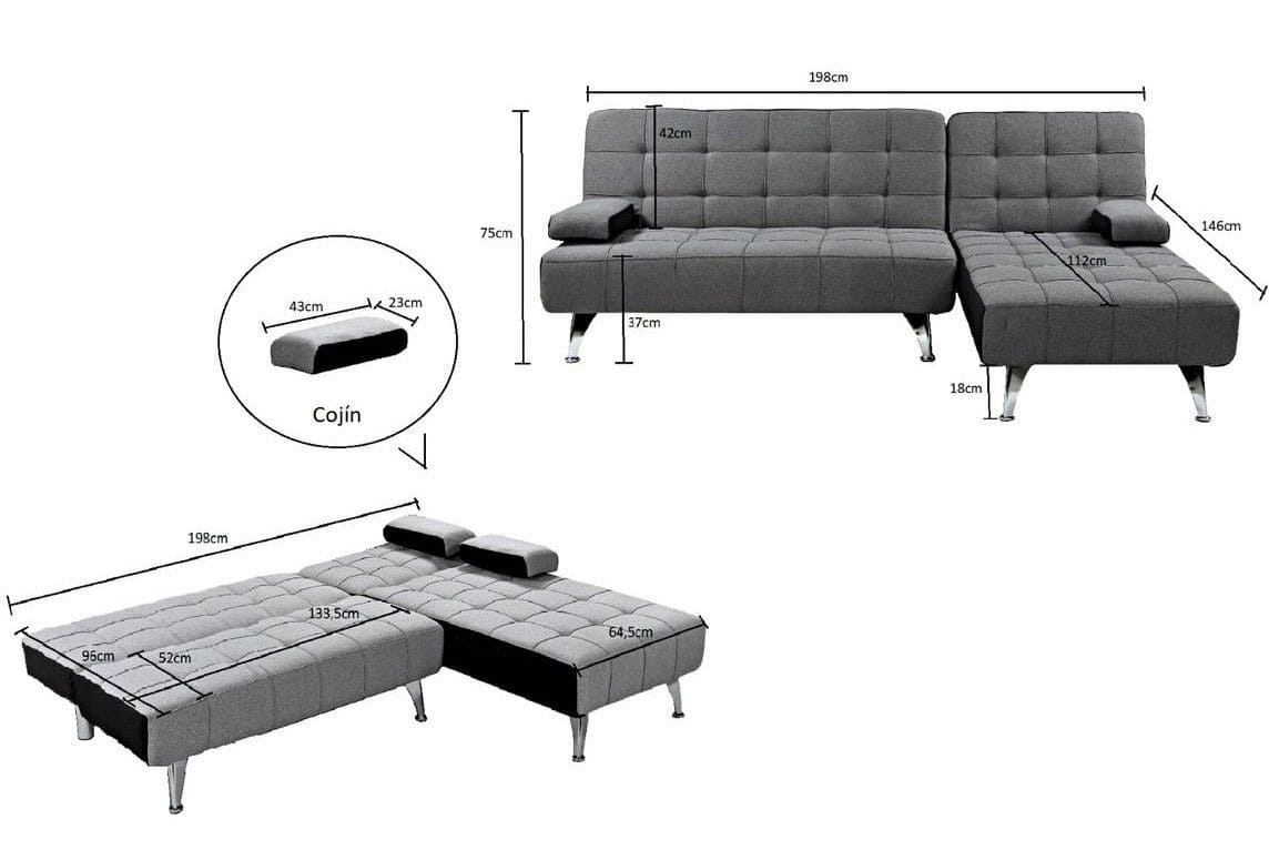 Sofá Chaise Longue Aroa-xs Terciopelo 3 Plazas Convertible En Cama en Carrefour