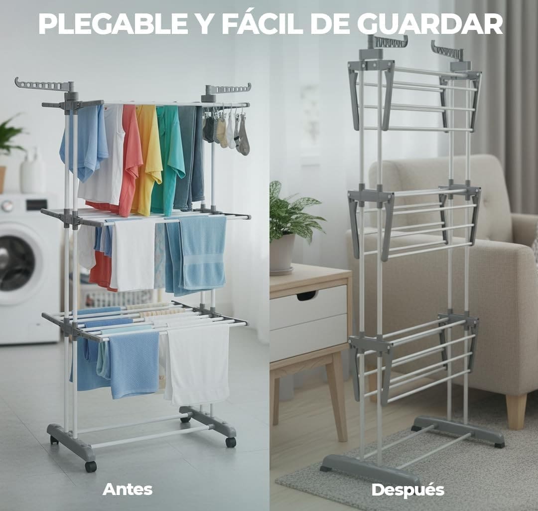 Tendedero Vertical de Pie 30M 3 Niveles con Ruedas en Amazon