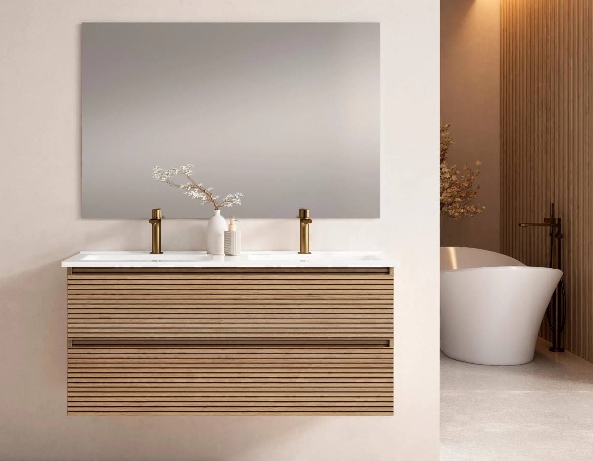 Mueble de baño con lavabo y espejo Aruba roble mate en Leroy Merlin