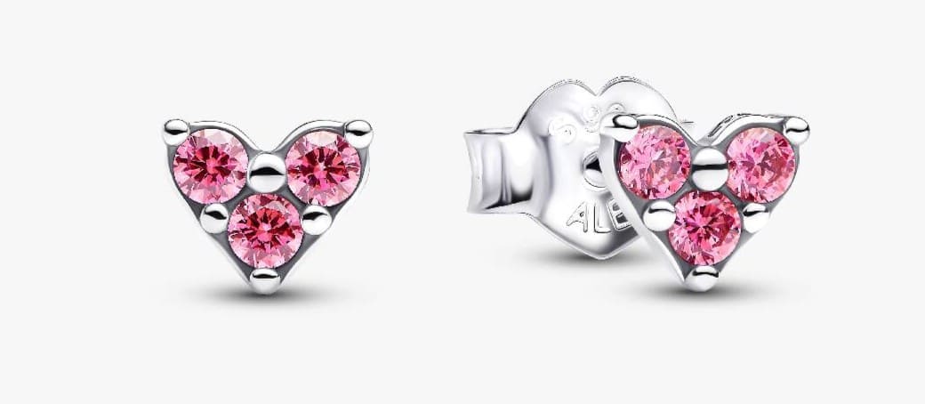 Pendientes de botón Corazón Triple Gema Rosa de Pandora