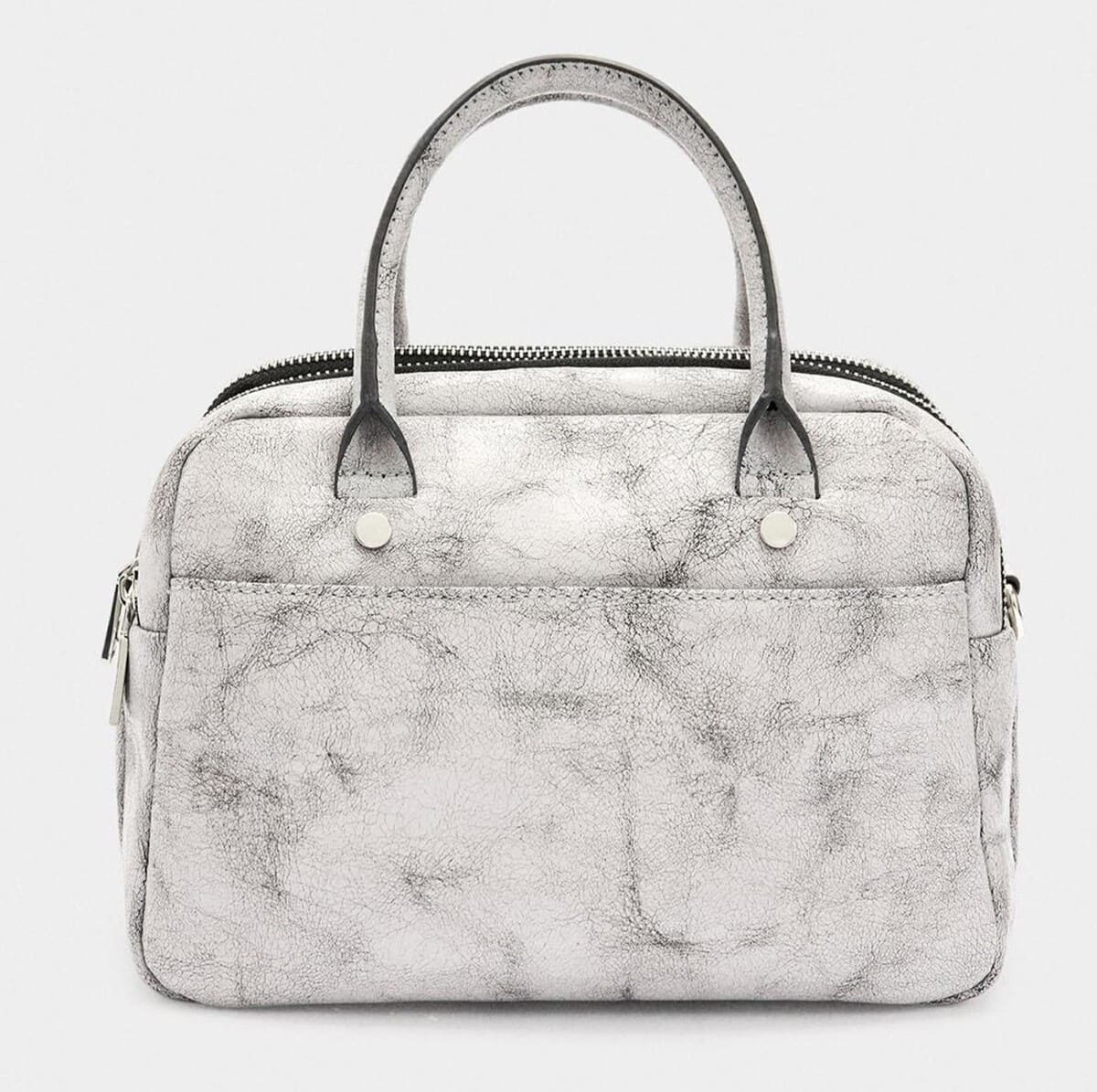 Bolso de mano convertible a bandolera estilo bowling con cierre de cremallera en liso