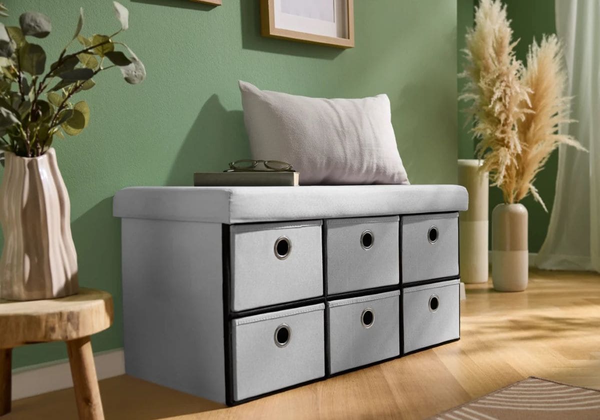 Banco de almacenaje plegable de lino, Livarno Home