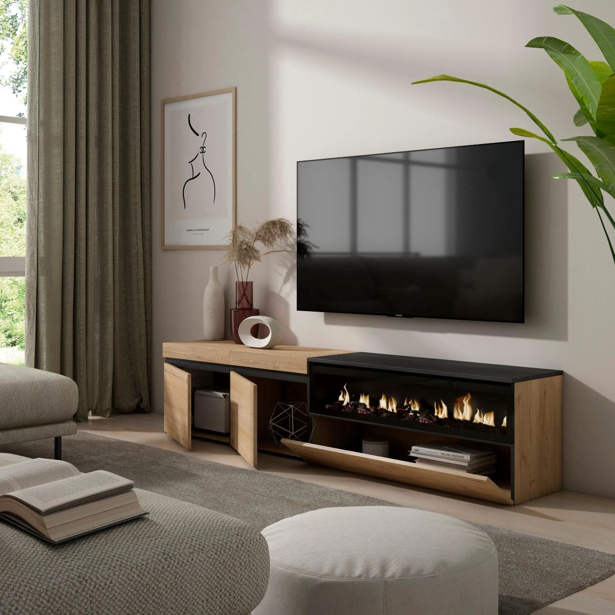 Mueble para televisión con chimenea eléctrica Skraut Home de Leroy Merlin