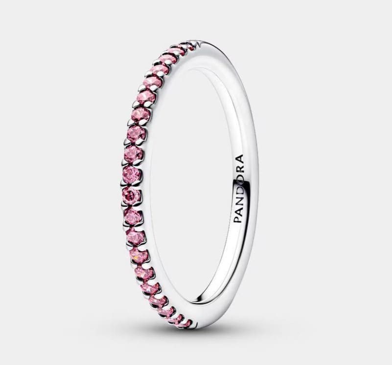 Anillo en plata de ley con banda de brillantes rosas