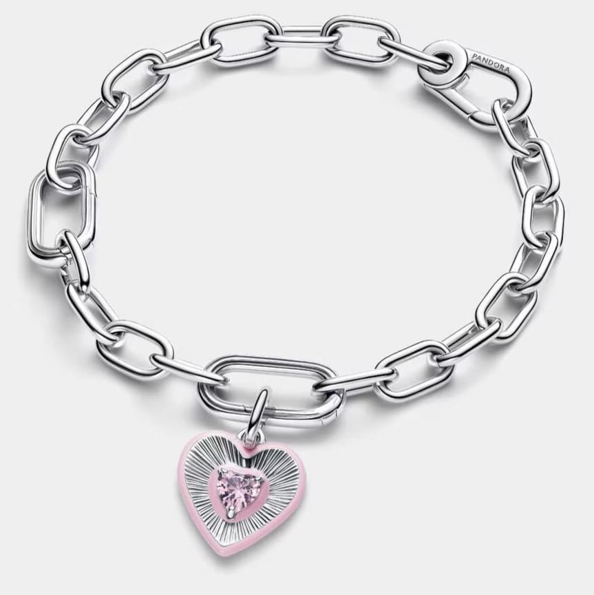Charm en plata de ley Medallón Corazón Radiante Rosa