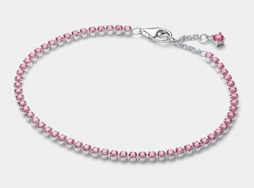 Pulsera en plata de ley de Tenis Fina Rosa