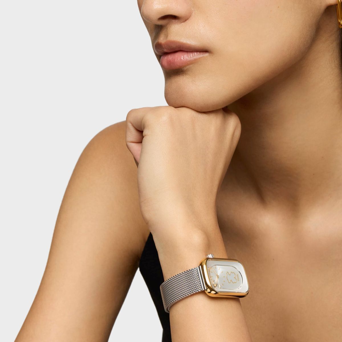 Reloj analógico bicolor con silueta oso y brazalete de acero T-Band Club de Tous